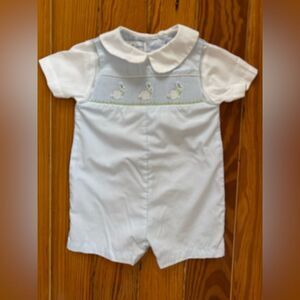 Petit Pomme Bunny Smocked Onesie